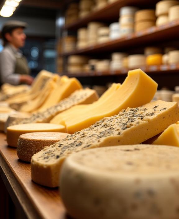 Die gut gefüllte Käsetheke im Alpen Käse Keller